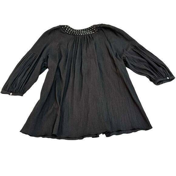 Magaschoni Black Embellished Beaded Neck Tunic Top Size 10 - Picture 3 of 7